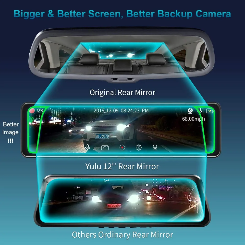 1" HD зеркало Dash Cam Автомобильная резервная камера двойной объектив Dash Cam рекордер 2560P+ 1080P 2K ips полный сенсорный экран автомобильный рекордер