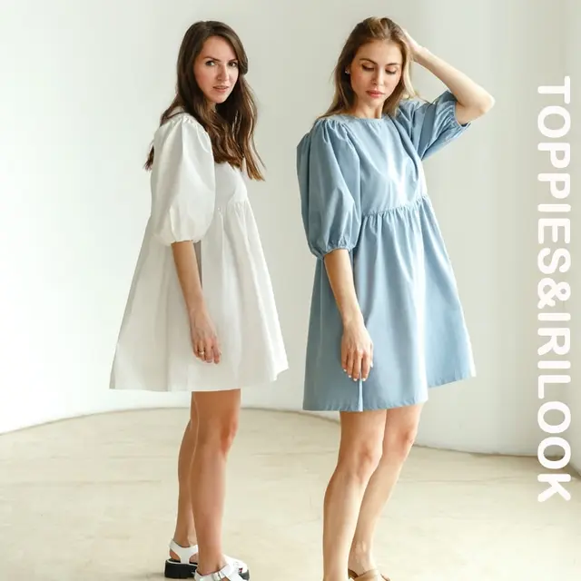 Toppies Babydoll Dress 100% Cotton Woman O-neck Short Mini Dress Lantern Sleeve Blouses Female A-line Ladies Dresses Summer 2021 1