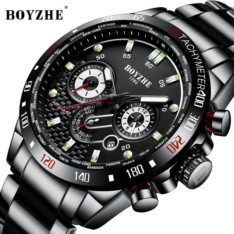 

Relogio Masculino Sport Automatic Mechanical Watch Men Waterproof Business Watch Stainless Steel Military Mens Watches BOYZHE