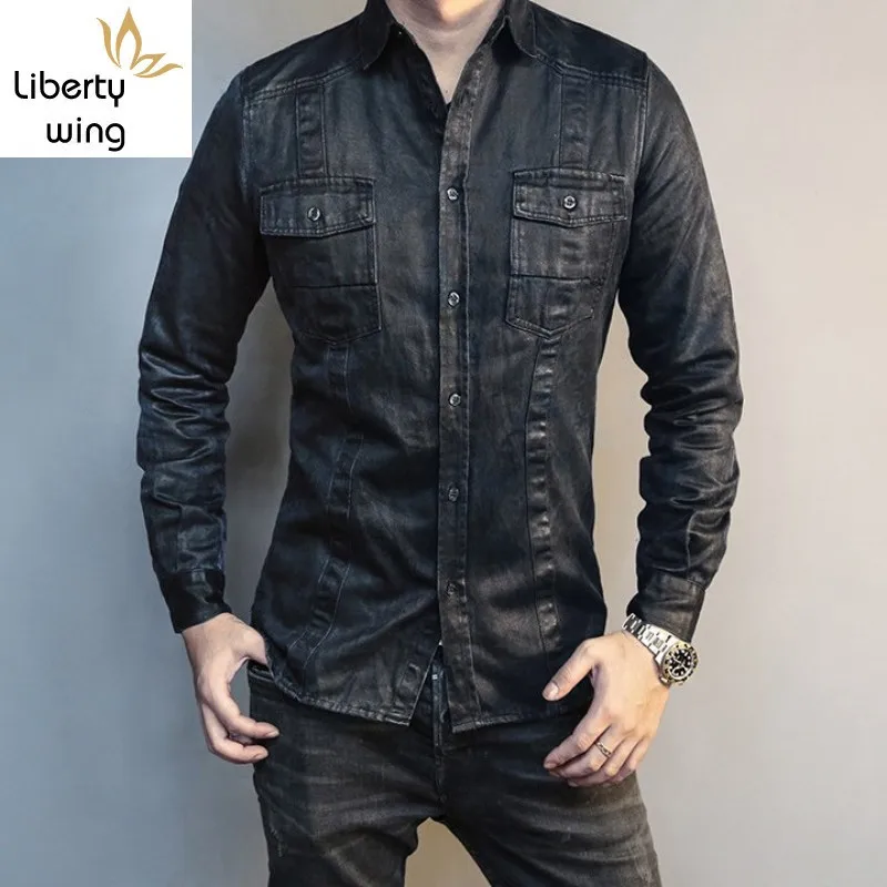 

Весна 2020, винтажная промытая Повседневная однобортная рубашка в стиле сафари с длинным рукавом, брендовые деловые топы, блузка для мужчин