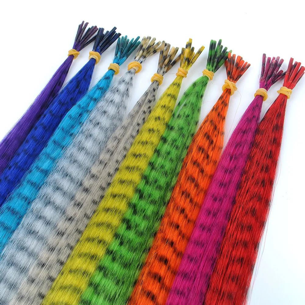 10PCS Long Rainbow Colors Feather Hair Extensions + 20PCS Silicone Beads for Professional Salon Party Night Club Random Colors