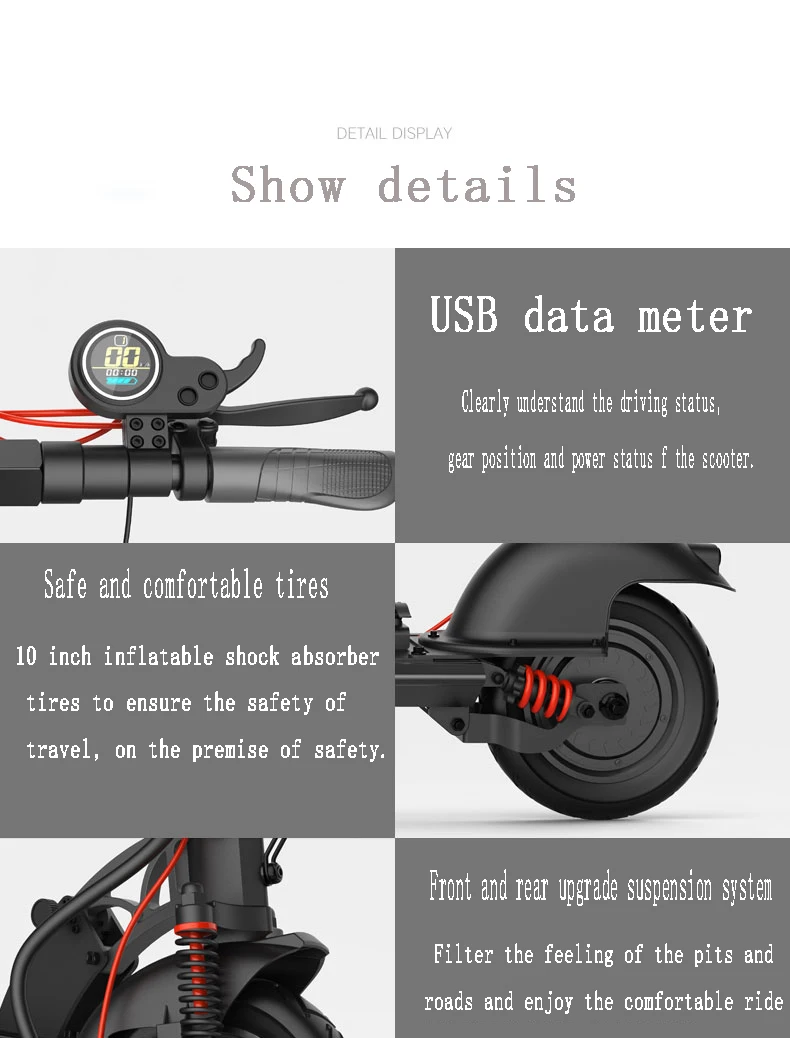 10 Inch Electric Scooter Seat Two Wheels Electric Scooters Full Waterproof 48V 500W Portable Foldable Electric Scooter Adult (5)