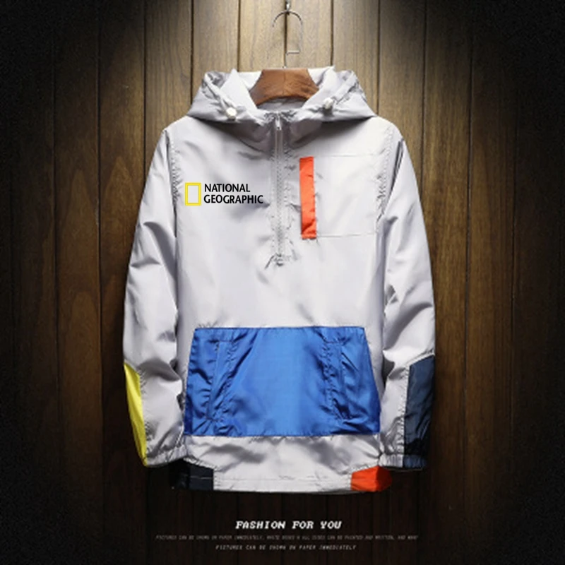 2021 New Mens Spring Autumn Jacket Zipper Casual Hooded Bomber Jakcet Fashion Patchwork Windbreaker Jacket Men Coat Clothing