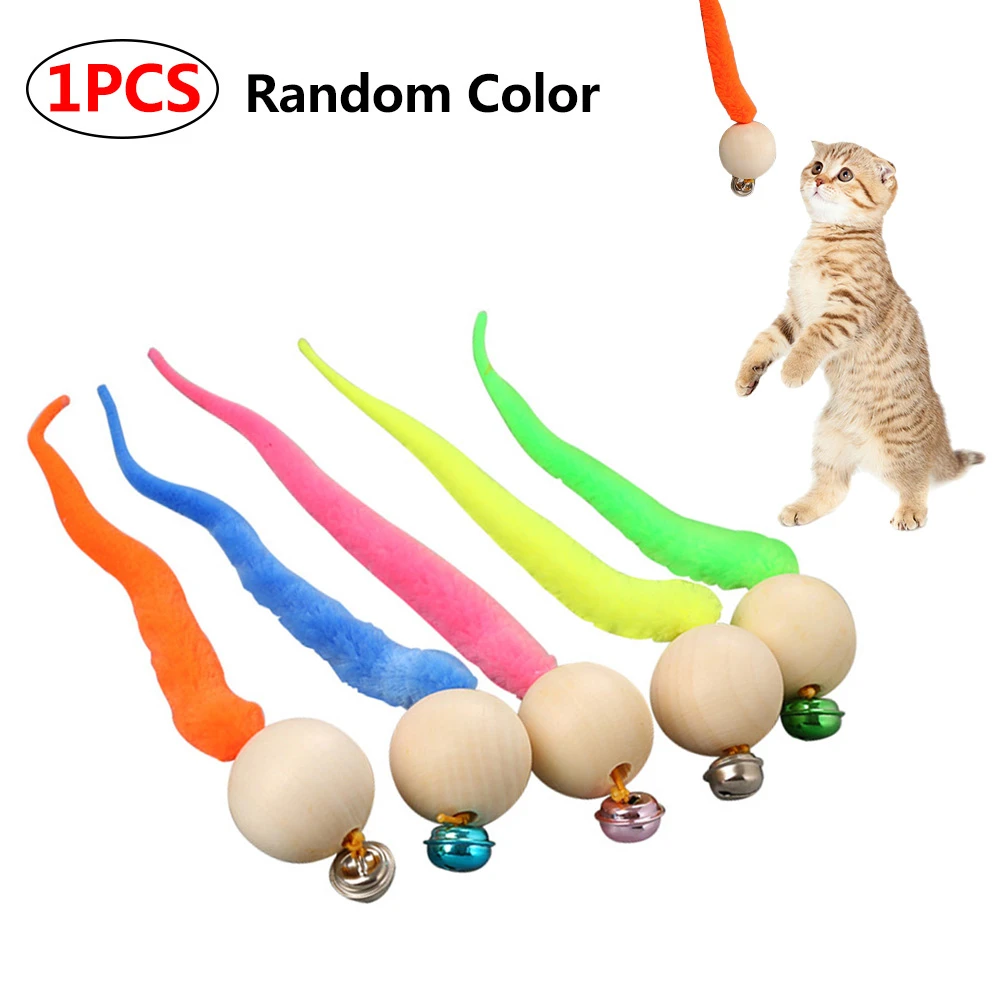 Wiggly Balls Cat Bell Toys New Cat Chewing Toys Wooden Ball Wiggly Tail