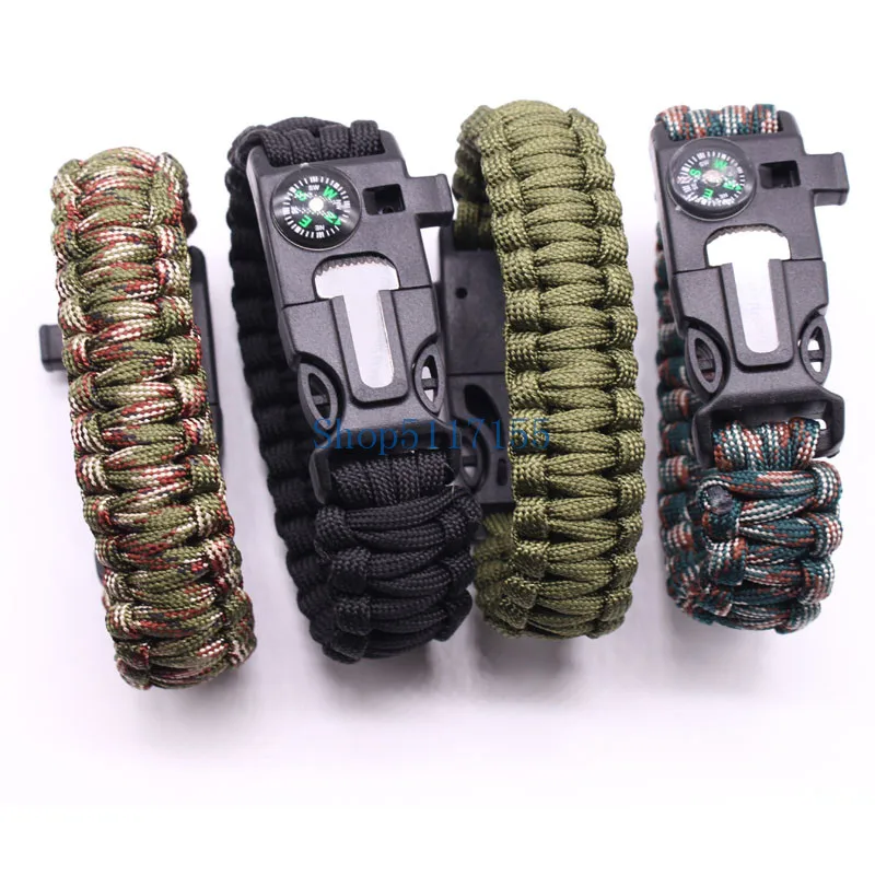 200 шт./лот открытый компас для выживания paracord свисток шестерни пряжка Кемпинг спасательный канат спасательный Браслет