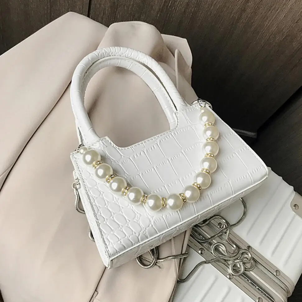 

Crocodile Pattern Pearl Tote Bag 2020 Fashion New High Quality PU Leather Women's Designer Handbag Small Shoulder Messenger Bag