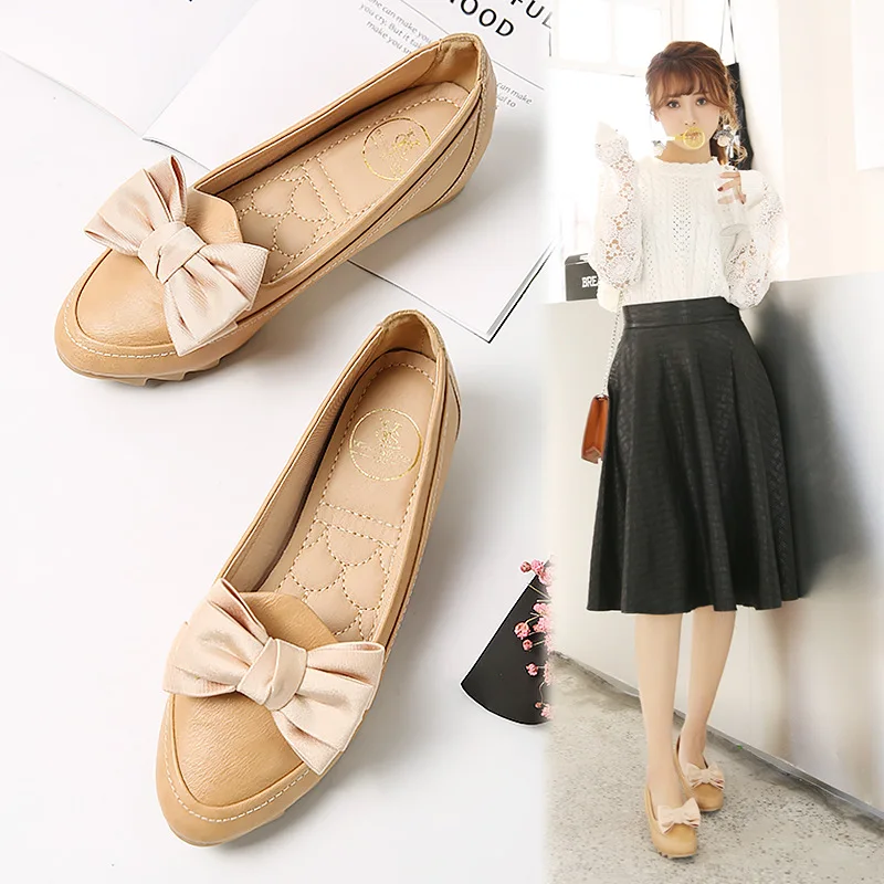 

Shoes Women's Elevator 2019 Spring New Style Low-Cut Flat Pointed Shoes Korean-style Bow Casual Shoes Women's Flat Heel