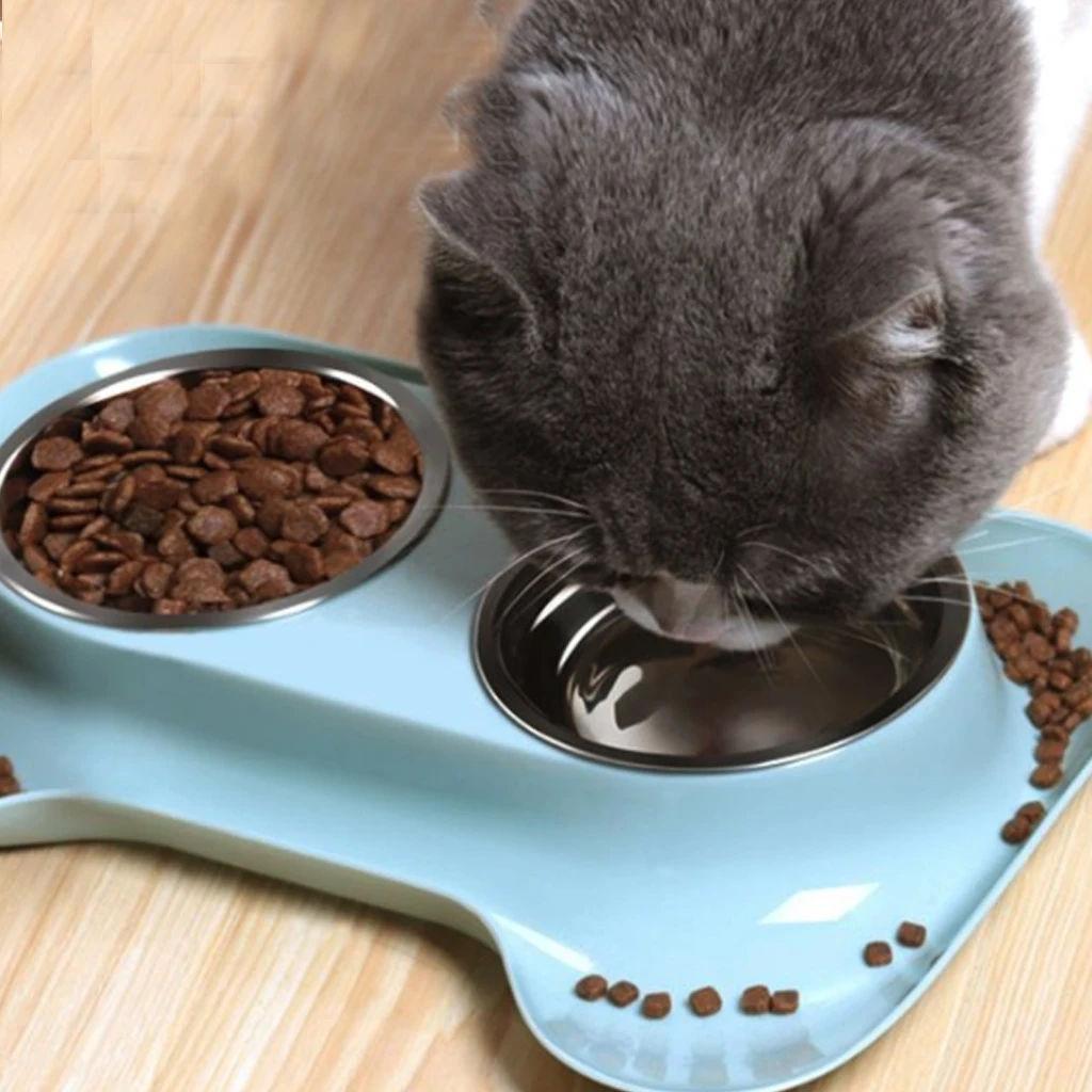 Cat Ear Pet Bowl Durable Double Stainless Steel Dog Cat Bowls With Non Spill Non Skid 4