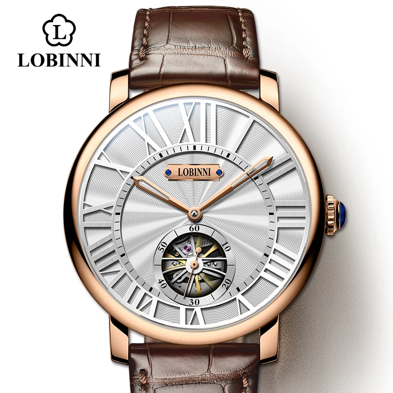 Rose-White-Rose LOBINNI Чайка автоматический SelfWind механические мужские часы швейцарский бренд мужской подарок Скелет Дизайн Masculinity часы - Цвет: Rose-White-Rose