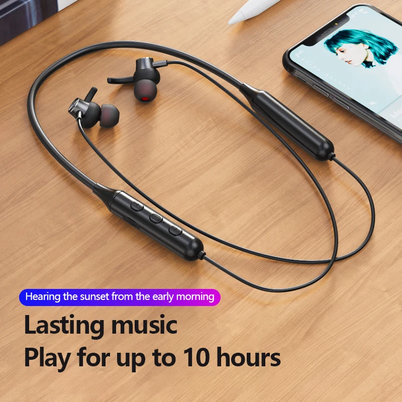 Bluetooth 5 0 Wireless headphones Sports earphone Stereo Subwoofer Hanging Neck Metal Magnetic Bluetooth Headphone