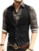 Slim Mens Vest Tweed Waistcoat Vest Vintage Herringbone V-neck Casual Wool Groomsmen Suits Vest For Wedding XS-5XL 5