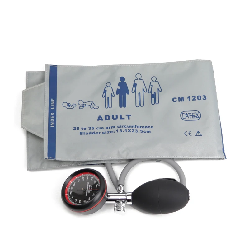 Medical Classic Gray Blood Pressure Monitor BP Adult Cuff Manometer Upper Arm Aneroid Sphygmomanometer and Manual Pressure Gauge