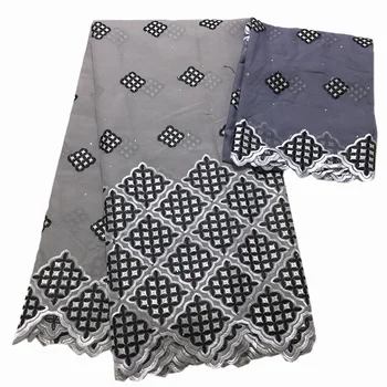 

Gray and Black Lace Fabrics African Swiss Voile Lace With Scarf High Quality Lace Embroidered Cotton Fabric For African Dress