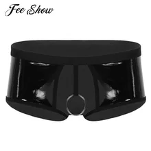 Мужское нижнее белье латексные трусы Низкая посадка эластичный пояс с отверстием для пениса мокрого вида лакированная кожа бикини трусы нежные трусики нижнее белье