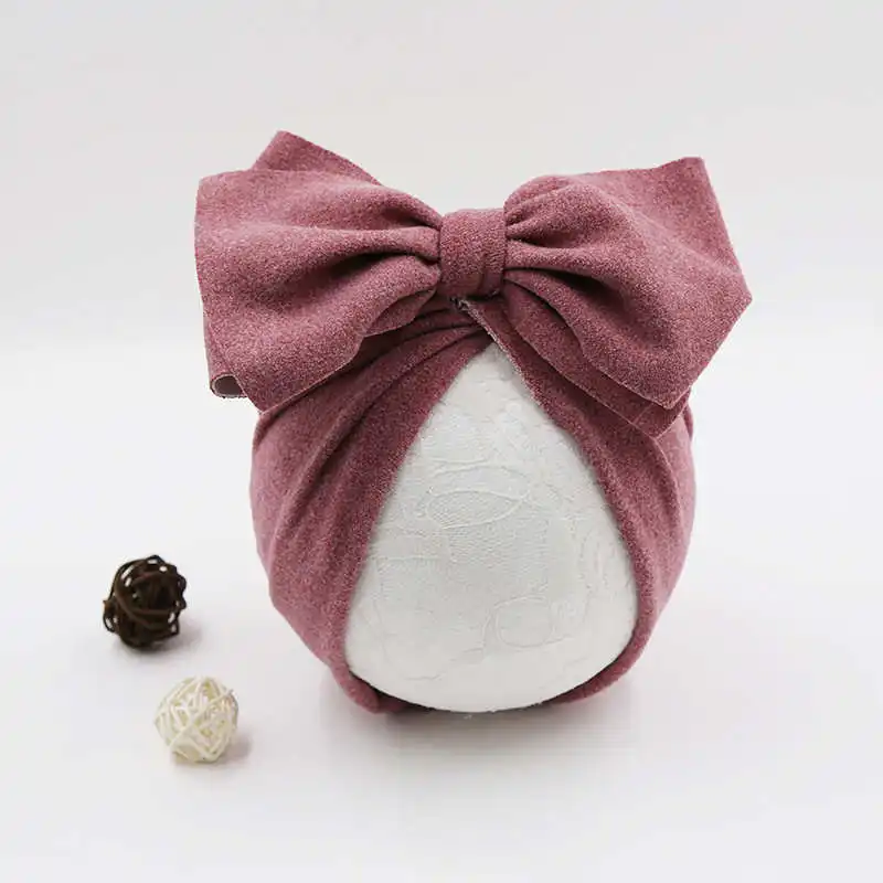 YUXIC Baby Turban Solid Color BigBowknot Newborn Caps Soft Elastic Stretchy Girls Hats Autumn Winter Toddler Beanie Bonnet afbeelding