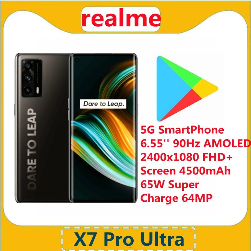 Original Realme X7 Pro Ultra  5G SmartPhone 6.55'' 90Hz  AMOLED 2400x1080 FHD+ Screen 4500mAh 65W Super Charge 64MP realme latest