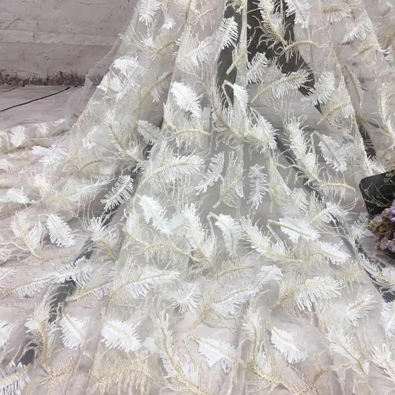 2Yards African French Mesh Lace Fabric Feather Embroidered Nigerian Net For Party Dress Apparel Clothing Accessories | Дом и сад
