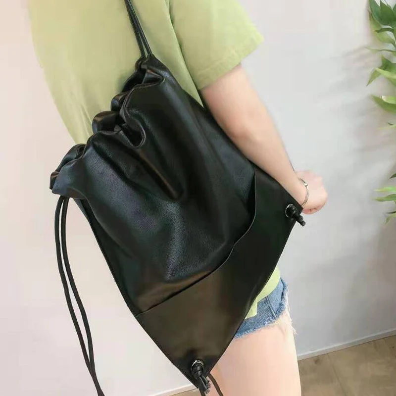 

NIUBOA Genuine Leather Backpacks Foldable Multi Bolsa Mochila for Notebook School Bags Draw String Strong Skin Travel Rucksack