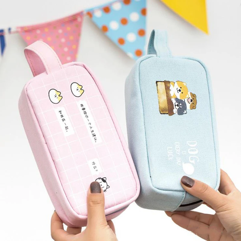 Школьный чехол карандаш с кошкой для девочек и мальчиков вместительный холщовый