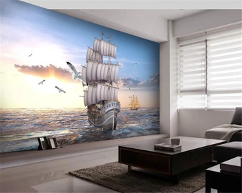 

Custom 3d Wallpaper European High Definition Smooth Sailing Sea Sunrise Landscape Painting Interior Decoration Wallpaper