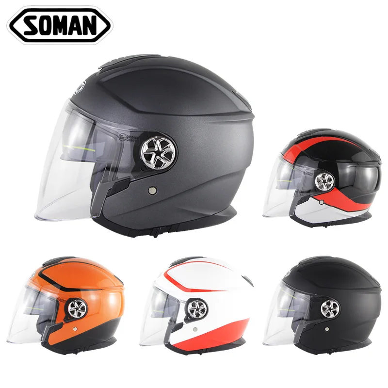 

Soman Double Lens Motorcycle Helmet Half Helmet 3/4 Electric Bicycle Helmet ECE Standard Helmet Sm519