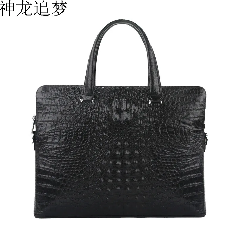 

Crocodile pattern cowhide leather men's bag business briefcase documents handbag cross section computer bag shoulder Messeng Bag