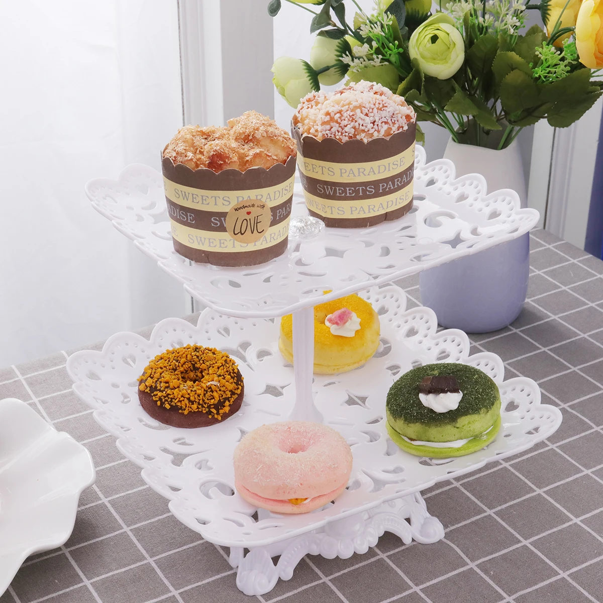 Etagere Plateau De Gateau Support Presentoir A Gateaux 4 Plateaux Etages Blanc