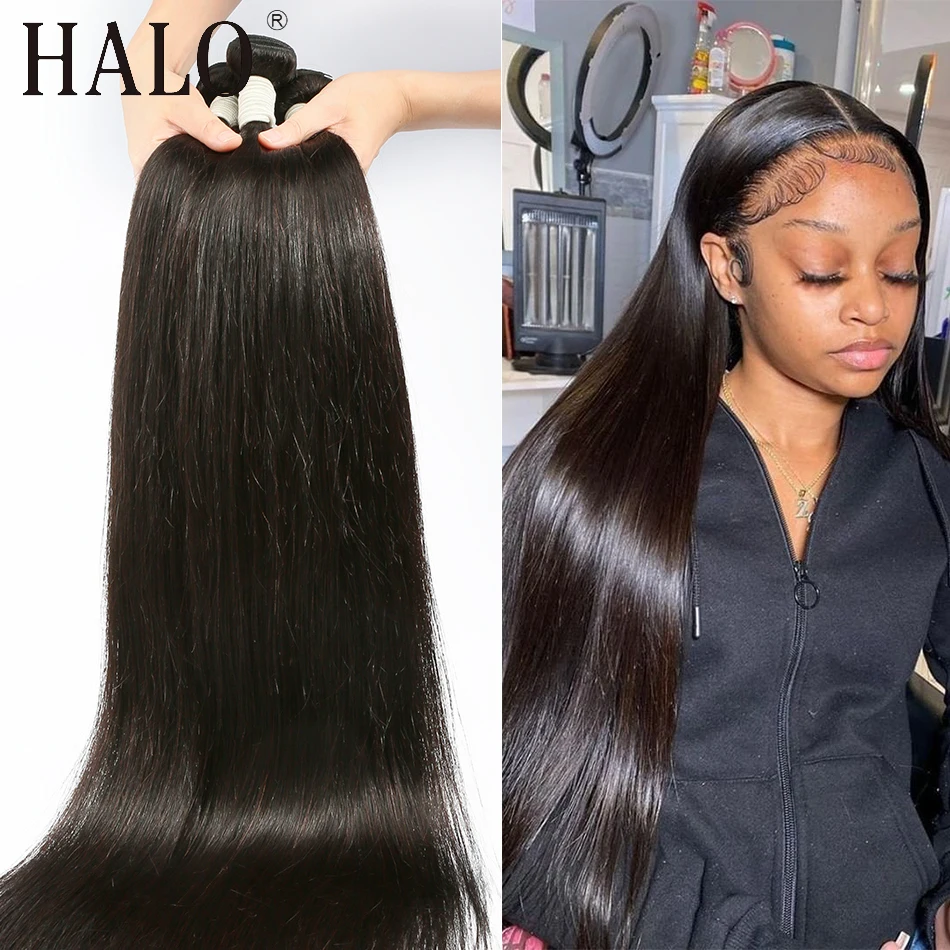 Extensión de cabello humano brasileño liso, 28, 30, 32 y 40 pulgadas, 1, 3, 4 mechones, color Natural, Remy sin procesar, paquete al por mayor
