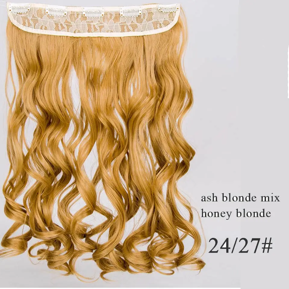 Энергичные черные волнистые длинные волосы на 5 клипсах для наращивания, синтетические волосы, термостойкие 24 дюйма для женщин - Цвет: 24-27