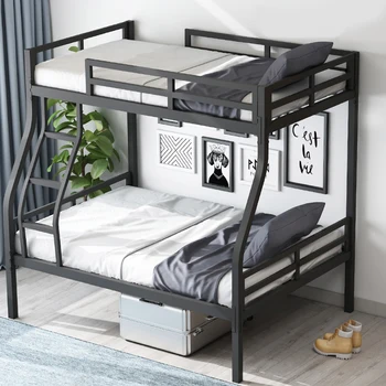 

Bunk Bed 120/150/180CM Dormitory Iron Double High Loft Teenage Adult Bedroom Simple Lunch Nap Bed Twin Bed Frame With Ladder