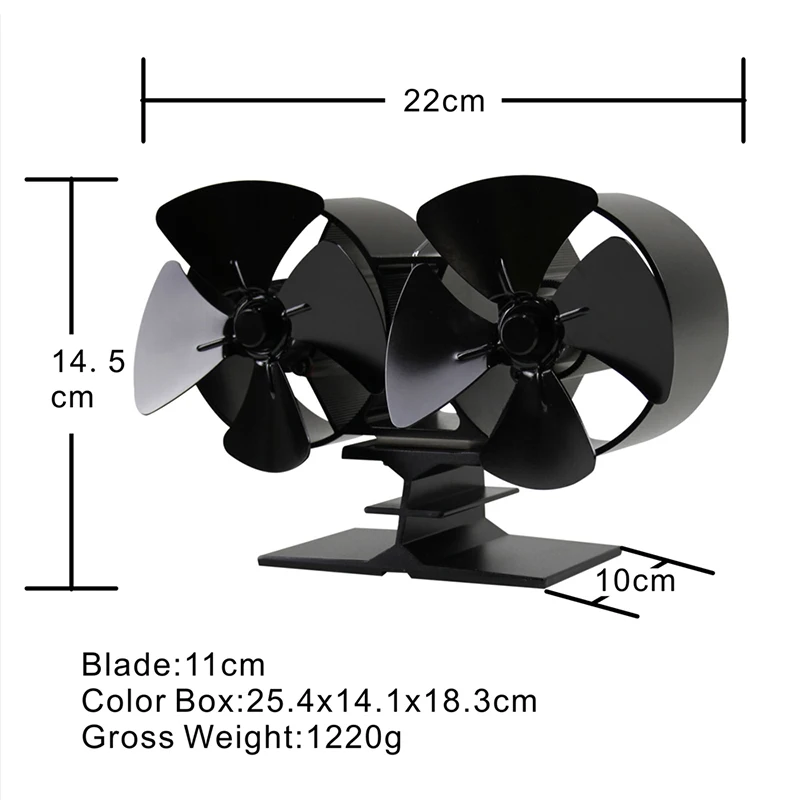

180-210 8 Blades Silent Stove Double Fan Fireplace Heat Powered Saving Winter