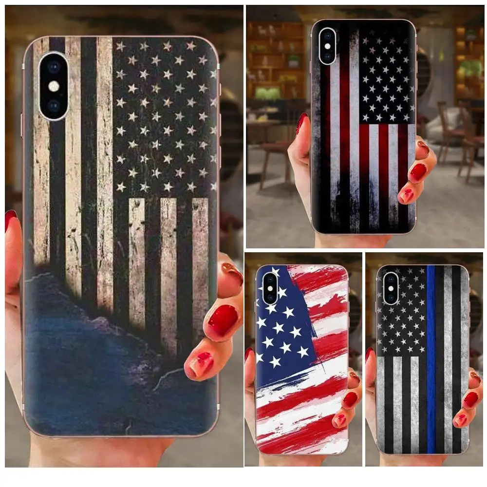 Thin Blue Line American Us Flag For LG G3 G4 G5 G6 G7 K4 K7 K8 K10 K40 K50 Q6 Q60 V10 V20 V30 V40 Nexus 5 5X 2017 TPU Pattern | Мобильные