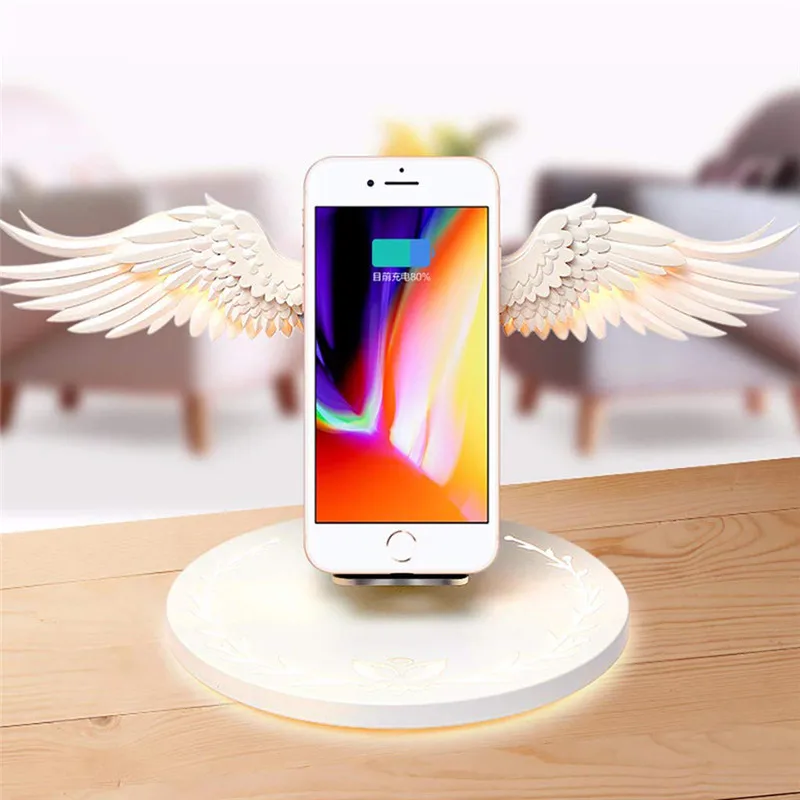 

Angel Wings Wireless Charger Dock 10W Fast Charging for iPhoneX11 XS MAX 8 Huawei Samsung Mobile Phone Holder Bookshelf Ornament
