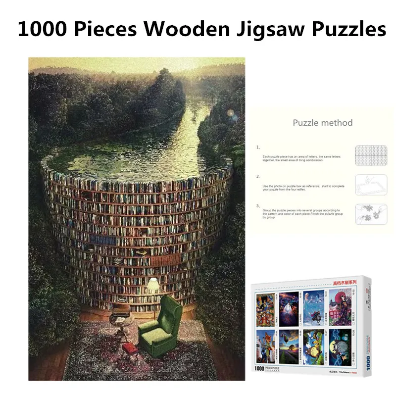1000 штук деревянные головоломки игрушки Пазлы игры Детские игрушки книжная полка канал