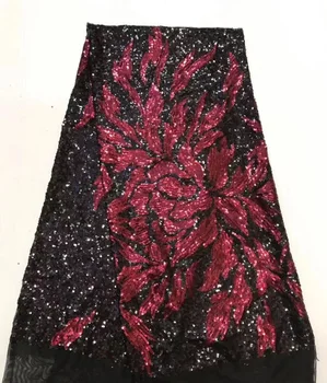 

Nigerian Lace Fabrics 5yard 3D Sequins lace fabric net lace fabric 2019 Sequins, green lace fabric for haute couture dress DYZP2