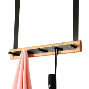 

Door Back Rack Bamboo Aluminum 5 Hooks Multifunction Traceless Hanging Hook _WK