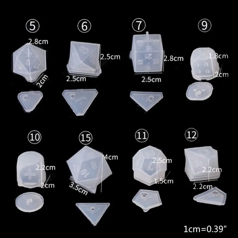 8 Shapes Diy Crystal Epoxy Mold Triangle Square Dice Fillet Shape Multi-spec Digital Game High Mirror Dice Mold Silicone Mould