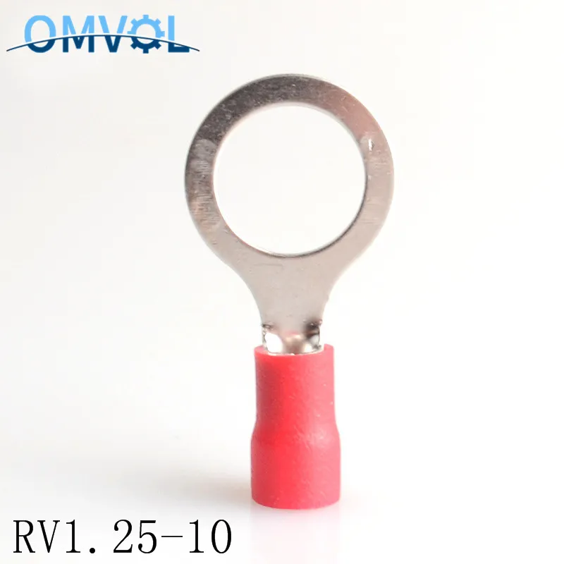 100 шт./лот RV1.25-10 Красный 22-16 AWG 0 5-1 5 мм2 Изолированный Кольцевой клеммный