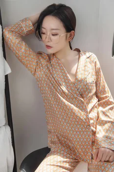 

woman pajamas sets two pieces long sleeve & pants silk like homewear leisure wear night wear