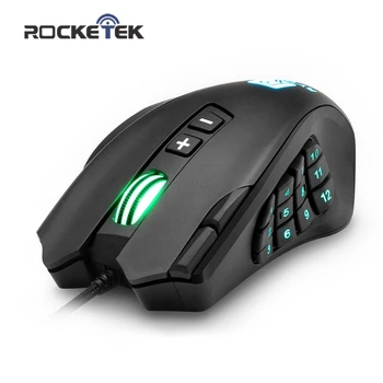 

Rocketek USB wired Gaming Mouse 16400DPI 16 buttons laser programmable game mice with backlight ergonomic for laptop PC computer