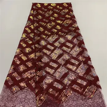 

Latest design French Net Lace Fabric, High Quality Elegant Red African Tulle lace Sequins Nigerian Lace Fabrics Wedding 5Yards