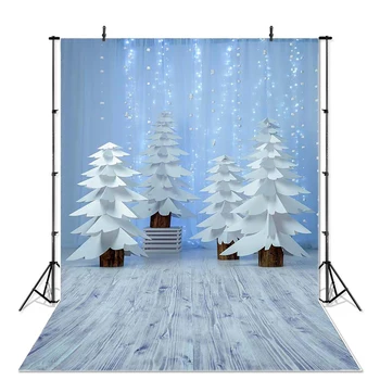 

Christmas Photography Background Decorative Tree White Curtains Wooden Floor Backdrop Party Decoration Banner For Photo Studio