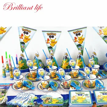 

152pcs/lot Pokemon Go Theme Birthday Party Disposable Tableware Christmas Cup Plate Candy Box Gift Bag Hat Decorations Supplies