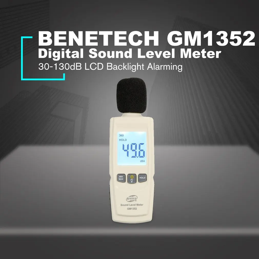 BENETECH GM1352 30-130dB цифровой измеритель уровня звука, мониторинг звука, тест дБ децибелов, детектор с ЖК-подсветкой