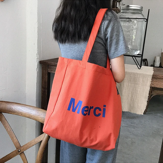 Merci Women Big Canvas Shoulder Bags French Print Eco Friendly