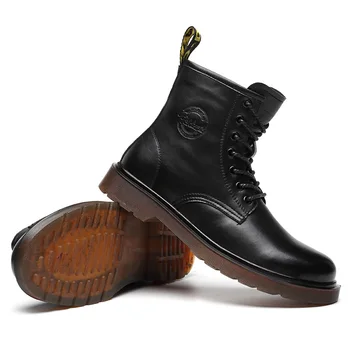 

Genuine Leather Fashion Men Boots Black Army Tactical Combat Military Bootie Anti-slip Footwear Male Martin Botas Young Man Shoe