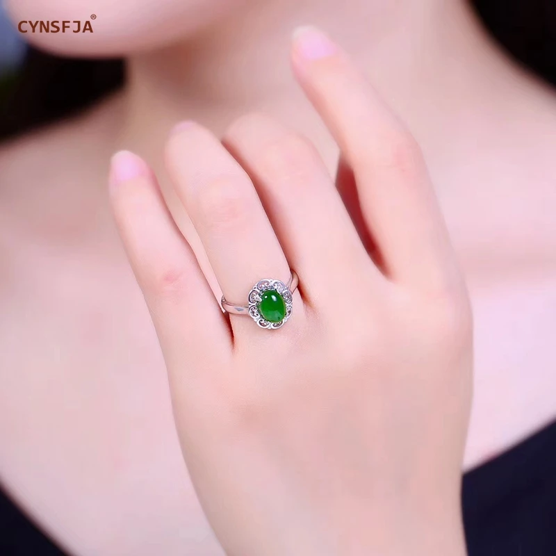 CYNSFJA настоящий Сертифицированный натуральный Хотан Jade Jasper 925 пробы Серебряные Ювелирные Украшения Женские нефритовые кольца Высокое качество лучшие подарки