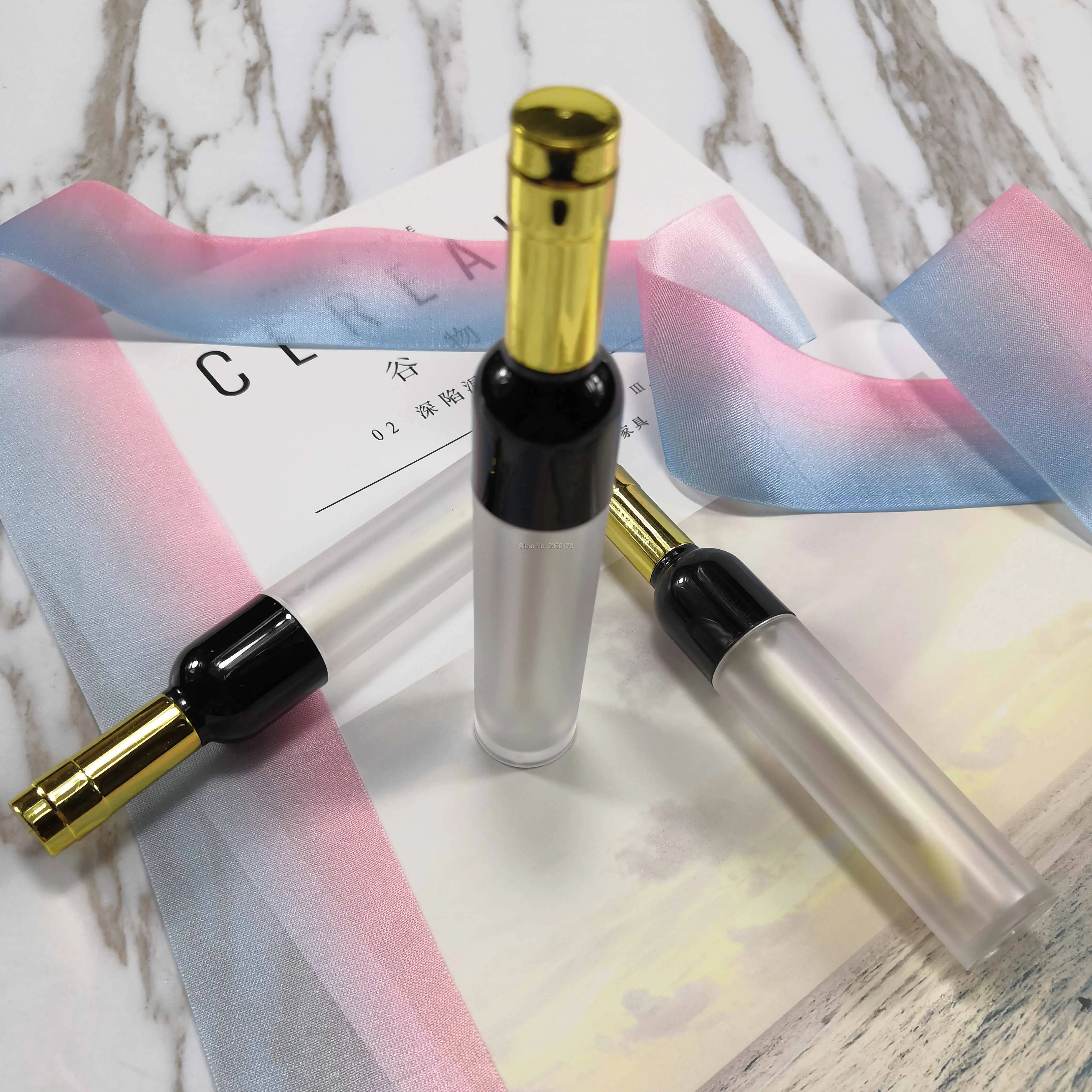 

5ml Frosted Transparent Makeup Tools Accessories Lip gloss Wand Tube Gold Lid, Wine Shape Lipsitck Lip balm Packing Bottle Tools