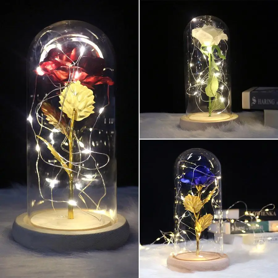 

LED Eternal Multicolor Flower Rose Immortal Dome In A Flask Beautiful Glass Cover Valentine's Day Birthday Mother's Day Gifts