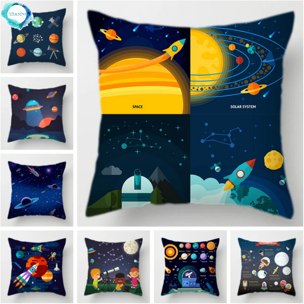 

Universe Printed Polyester Sofa Decorative Cushions Cover Space Dream Astronaut Alien Throw Pillows Case Living Room Home Decor